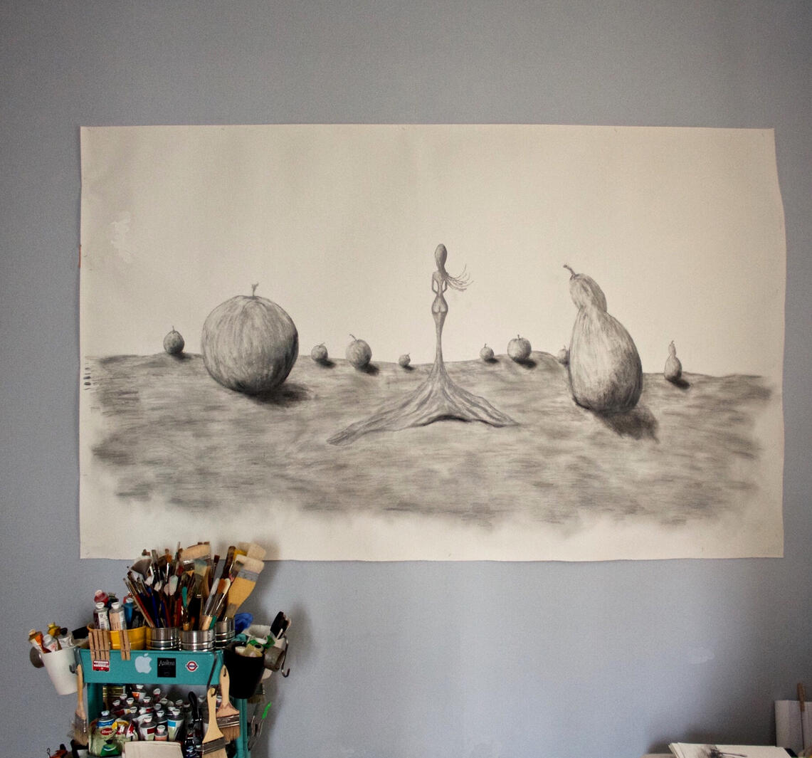 Drawing in artist studio