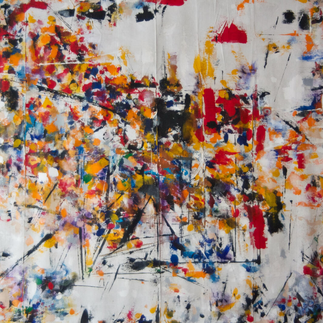 Process Consciousness Series Painting, Oil, Gesso, Acrylic, Crayon on Canvas Tarp. 2015